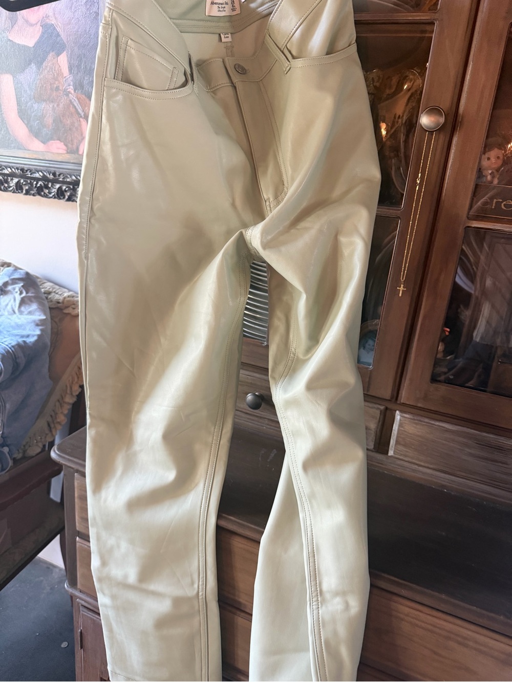 Abercrombie & Fitch Men’s Leather-Look Pants in Light Olive